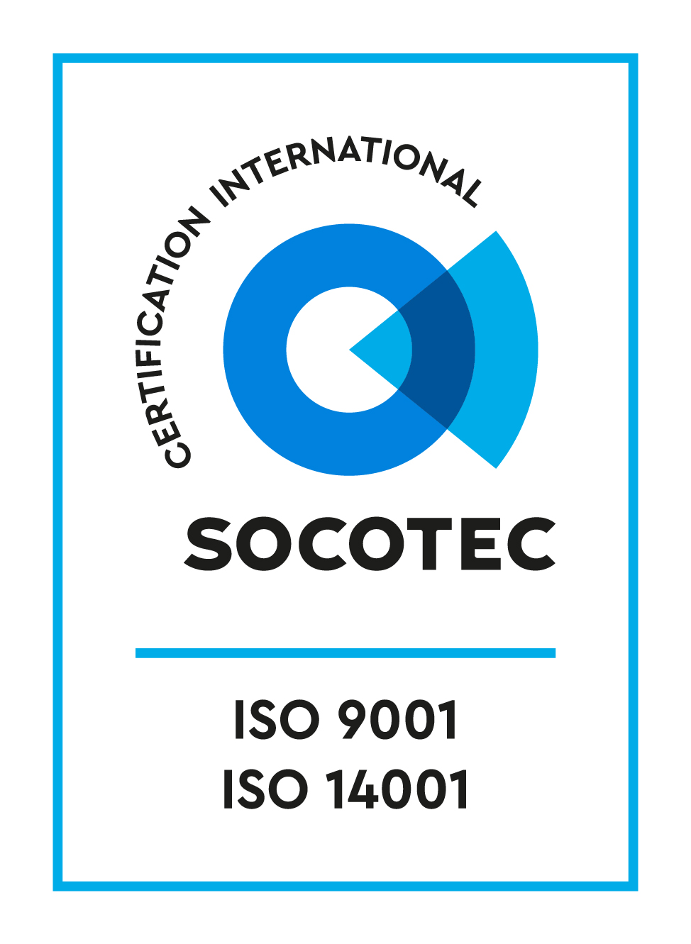 Certificat international Socotec - ISO 9001 - ISO 14001
